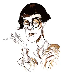 Sylvia Townsend Warner - caricature tenant un stylo